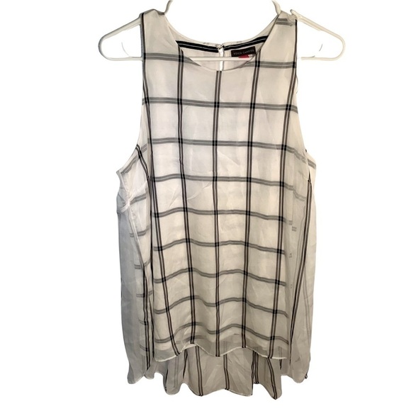 Vince Camuto Sleeveless Swing Blouse Window Pane Plaid - Picture 1 of 12